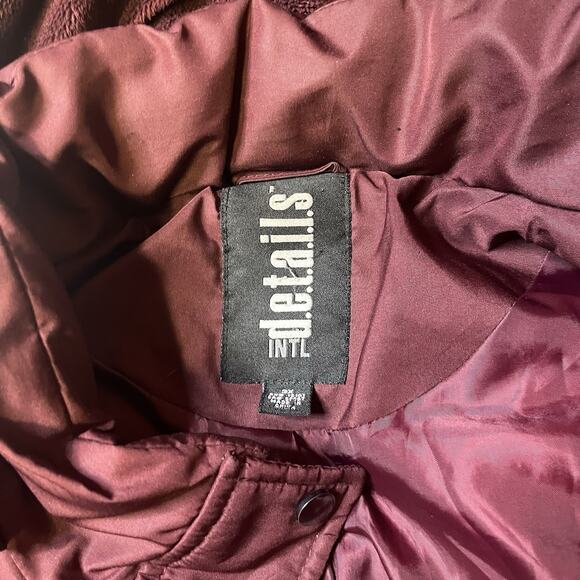 Intl Details Burgundy Puffer Zip Coat Double Layer Faux Fur Hoodie Jacket 3XL - Picture 2 of 5